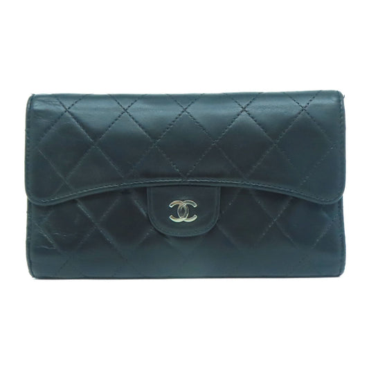 Chanel - Quilted CC SHW Round Black Lambskin Long Wallet